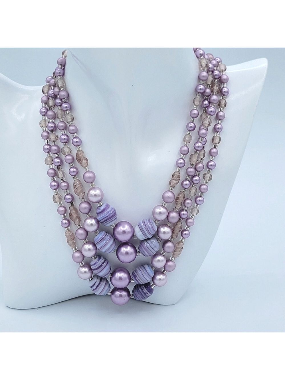 Vintage Lavender Multistrand Necklace #3001